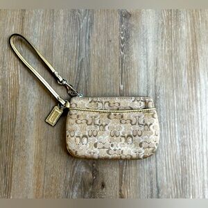coach wristlet, gold and tan with double pocket